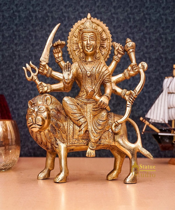 Brass Antique Durga Statue Sherawali Maa Idol For Pooja Home Office Décor Gift