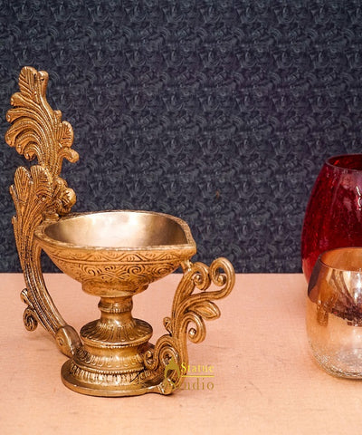 Brass Antique Diya For Home Puja Temple Pooja Diwali Festive Décor 7"