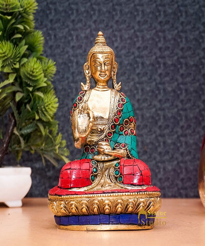 Brass Small Buddha Statue Antique Idol Home Office Room Décor Gift Showpiece 6"