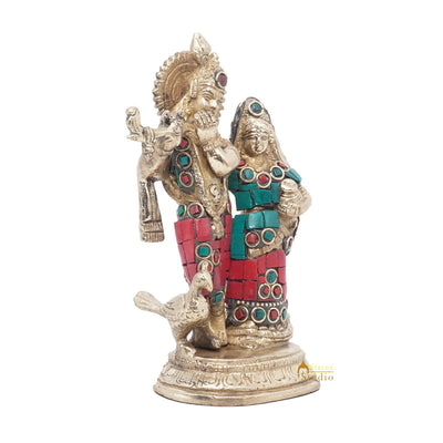 Brass Antique Lord Radha Krishna Idol For Home Pooja Décor Gift Statue 5"