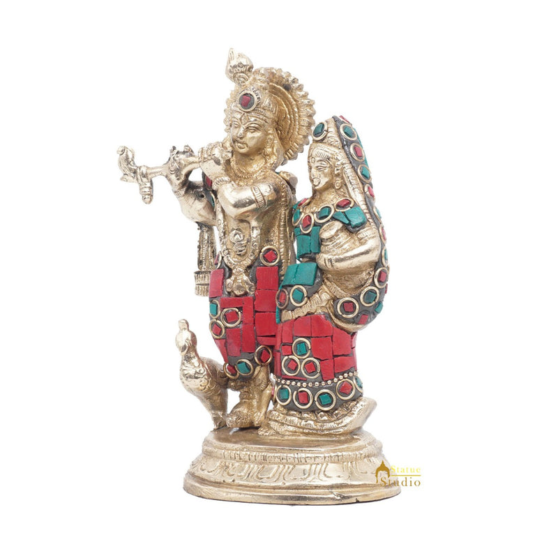 Brass Antique Lord Radha Krishna Idol For Home Pooja Décor Gift Statue 5"
