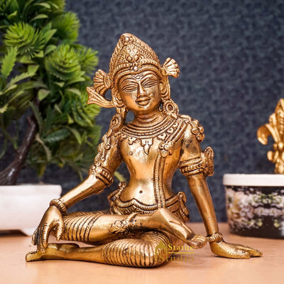 Brass Antique Lord Indra Statue God Of Rain Inder Home Puja Décor Idol 6"