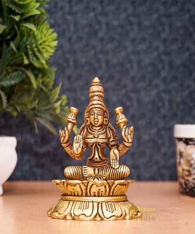 Brass Goddess Lakshmi Idol Statue For Home Office Puja Room Décor 3"