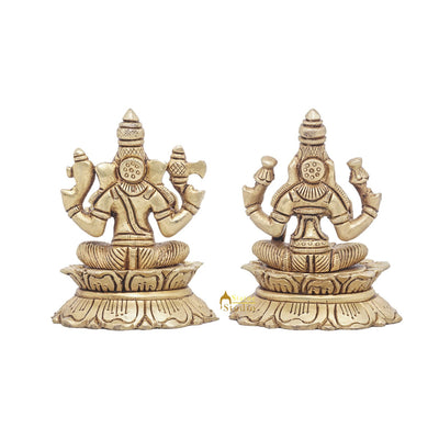 Brass Ganesha Lakshmi Idol Statue For Diwali Home Puja Décor Gift 3"