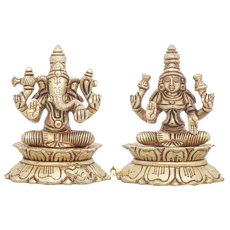 Brass Ganesha Lakshmi Idol Statue For Diwali Home Puja Décor Gift 3"