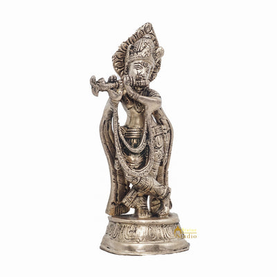 Brass Antique Lord Krishna Idol Showpiece For Home Pooja Décor Gift Statue 5.5"
