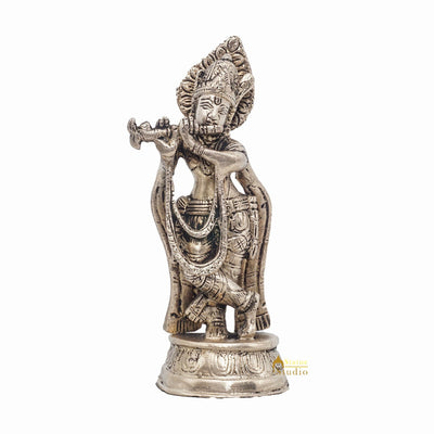 Brass Antique Lord Krishna Idol Showpiece For Home Pooja Décor Gift Statue 5.5"