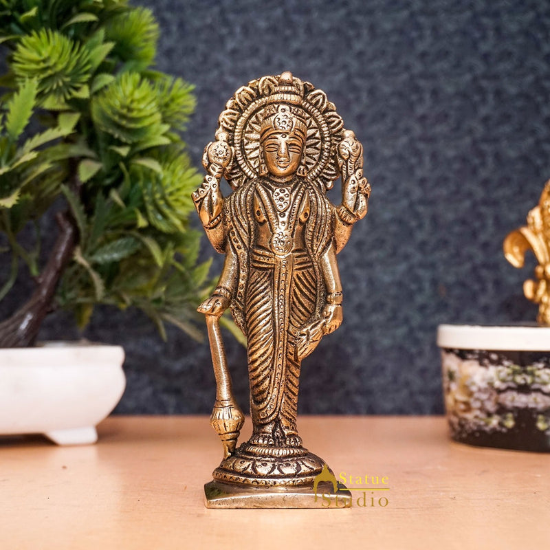 Brass Antique Lord Vishnu Idol For Pooja Home Temple Décor Statue 5"