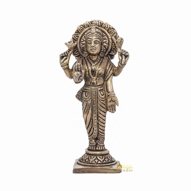 Brass Antique Goddess Lakshmi Idol For Pooja Home Temple Décor Statue 5"