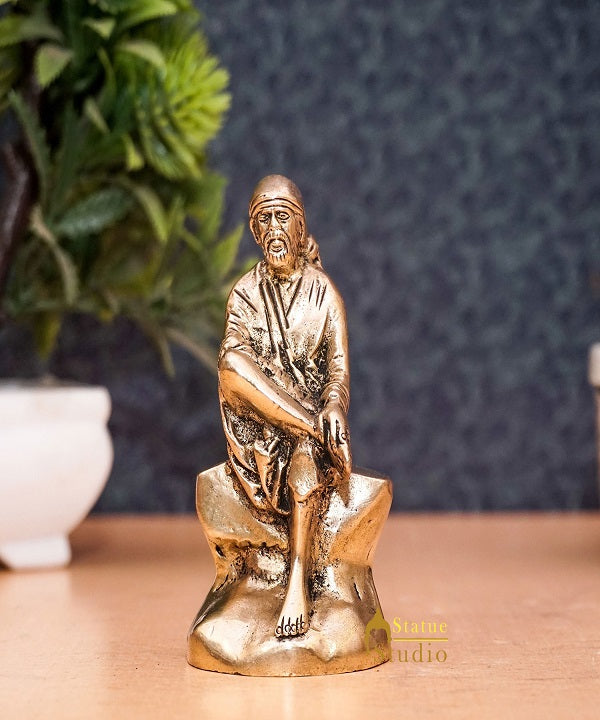Brass Small Antique Sai Baba Idol For Puja Religious Home Temple Décor 3"