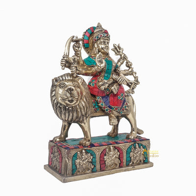 Brass Durga Maa Sherawali Idol Home Temple Puja Religious Décor Statue 11"