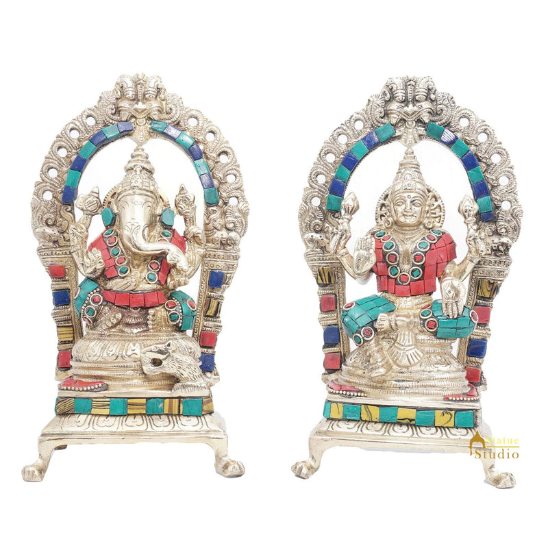 Brass Ganesha Lakshmi Idol Laxmi Statue For Diwali Home Puja Décor Gift 8"