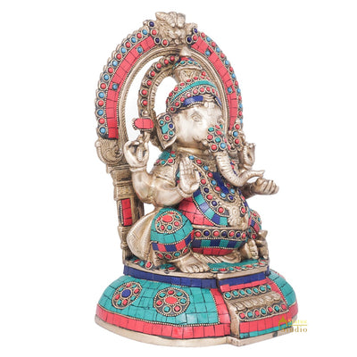 Brass Large Ganesha Statue Ganpati Idol Sitting Home Room Décor Lucky Gift 11"