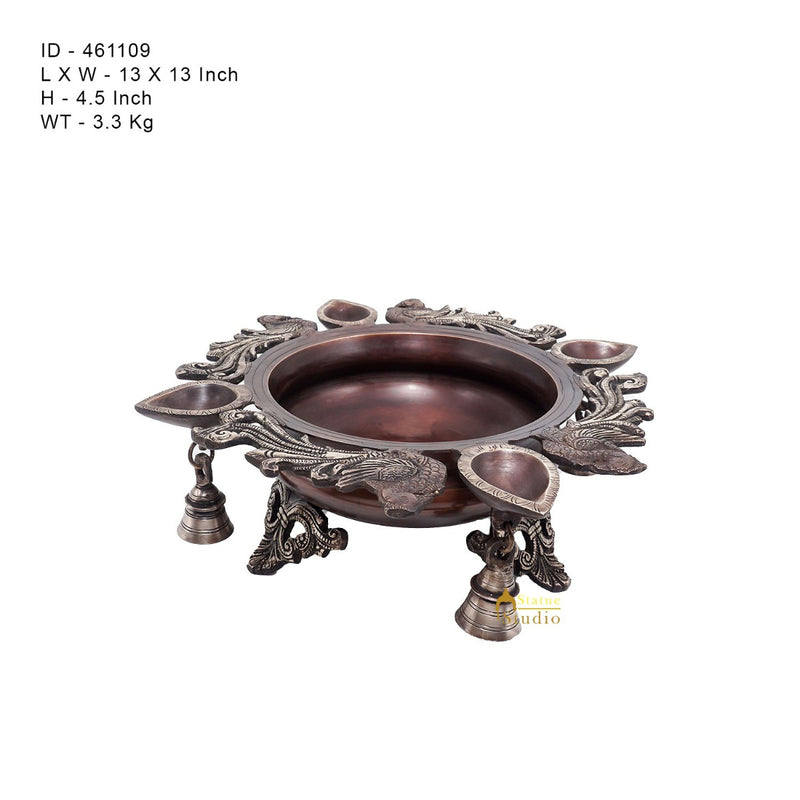 Brass Antique Urli Water Vessel Bowl Lucky Feng Shui Vastu Home Office Décor 13"