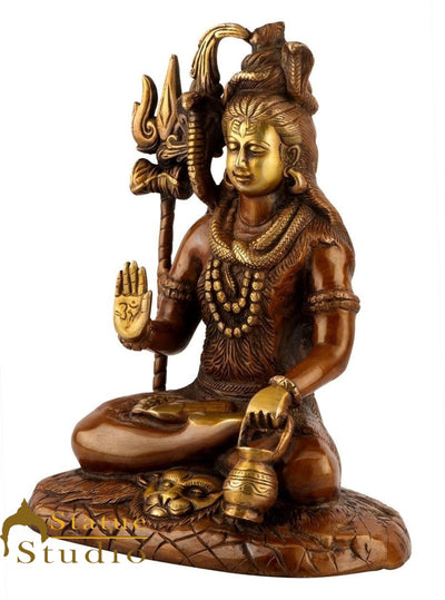Brass Lord Blessing Shiva Idol Lucky Home Temple Décor Antique Gift Statue 10"