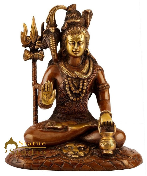 Brass Lord Blessing Shiva Idol Lucky Home Temple Décor Antique Gift Statue 10"