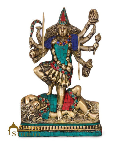Brass Antique Vintage Maa Kali Idol Reigious Home Temple Décor Statue 12"