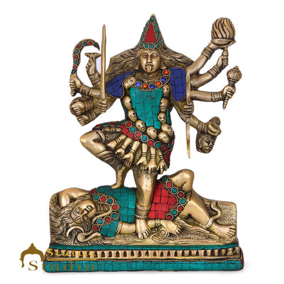 Brass Antique Vintage Maa Kali Idol Reigious Home Temple Décor Statue 12"