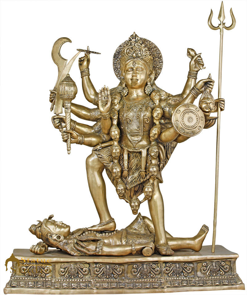 Brass Antique Maa Kali Idol Large Size Reigious Home Temple Décor 4 Feet Statue