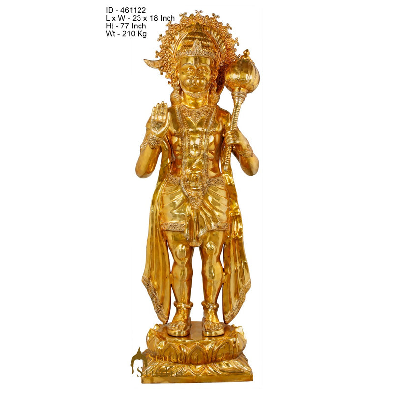 Brass Super Large Size Blessing Hanuman Idol Home Temple Décor Statue 6 Feet