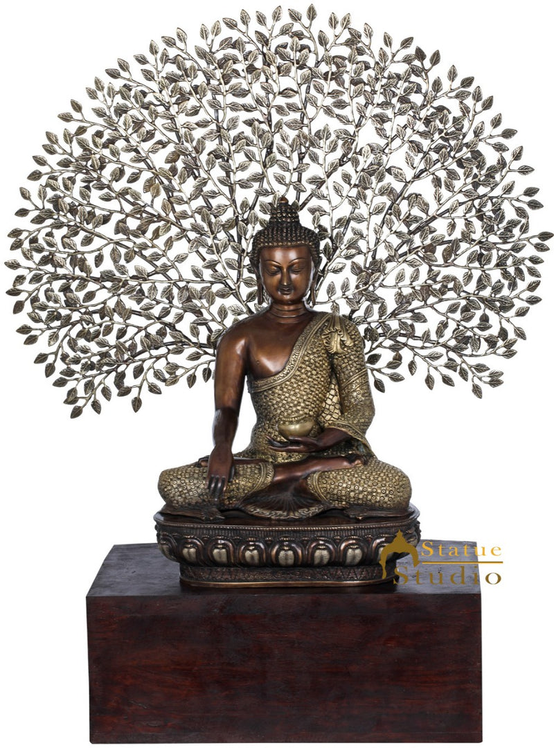 Brass Buddha Statue Under Bodhisattva Tree Home Décor Showpiece Idol 3 Feet