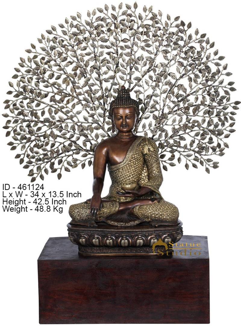 Brass Buddha Statue Under Bodhisattva Tree Home Décor Showpiece Idol 3 Feet