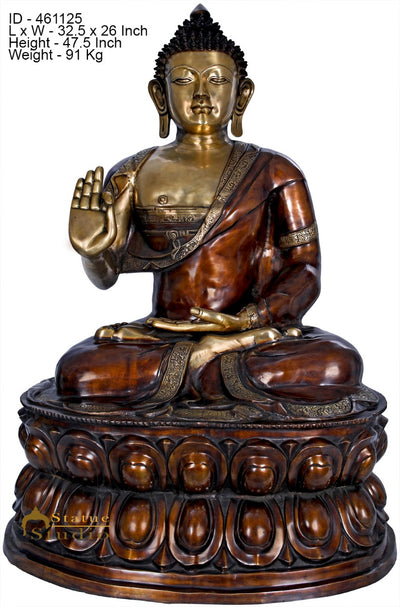 Brass Blessing Buddha Statue Home Garden Decor Idol Sculpture Large Size 4 Feet
