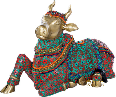 Brass Large Size Nandi Cow Temple Home Décor Idol Showpiece Statue 3 Feet
