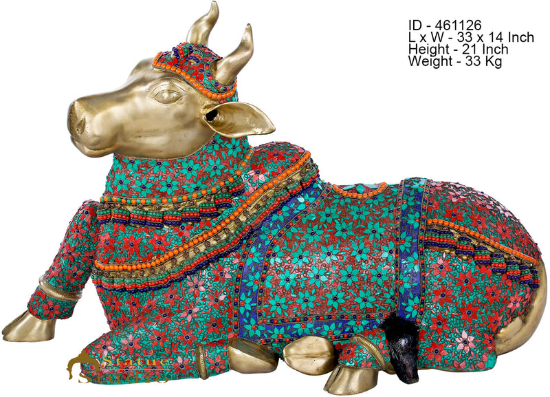 Brass Large Size Nandi Cow Temple Home Décor Idol Showpiece Statue 3 Feet