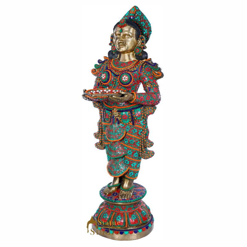 Brass Deeplakshmi Idol Laxmi Statue Exclusive Décor Finish Masterpiece 4.5 Feet