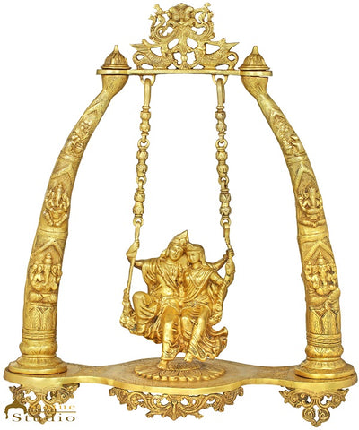 Brass Radha Krishna On Large Size Swing Idol Décor Statue Showpiece 34"
