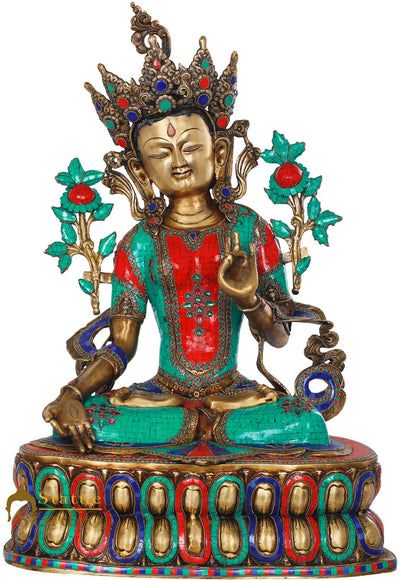 Brass Large Size Sitting White Tara Décor Statue Female Buddha Idol 33"