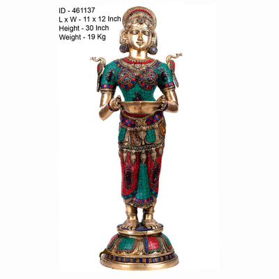 Brass Deeplakshmi Idol Laxmi Statue Exclusive Finish Home Diwali Décor 2.5 Feet