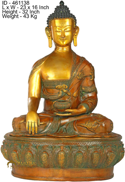 Brass Antique Sitting Earth Touching Buddha Statue Idol For Home Décor 2.5 Feet