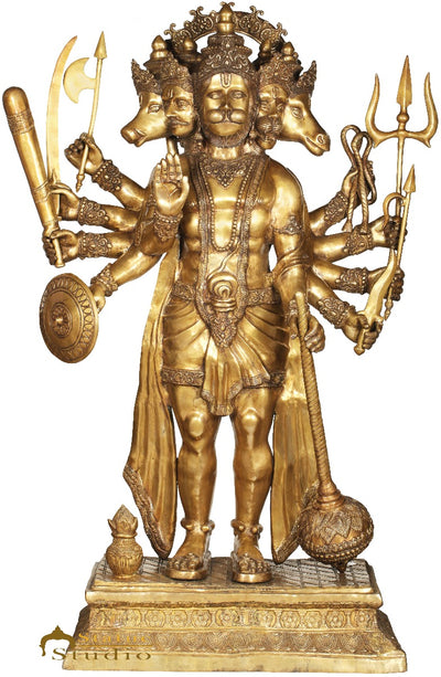 Brass Large Size Five Headed Panchmukhi Hanuman Idol Home Temple Statue 6 Feet