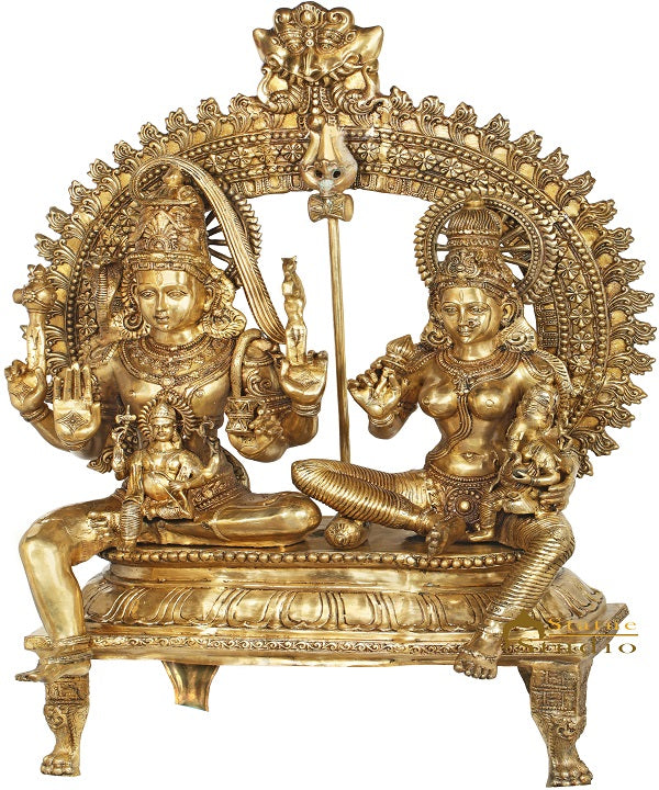 Brass Antique Large Shiva Family Idol Shiv Parivar Home Temple Statue 4.5 Feet