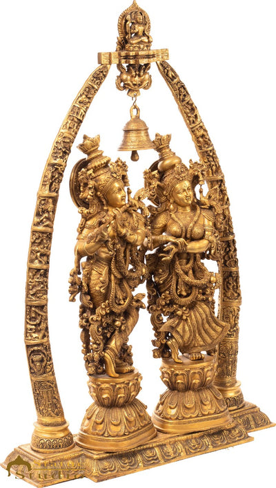 Brass Large Radha Krishna Idol With Removable Temple Set Décor 4 Feet Statue