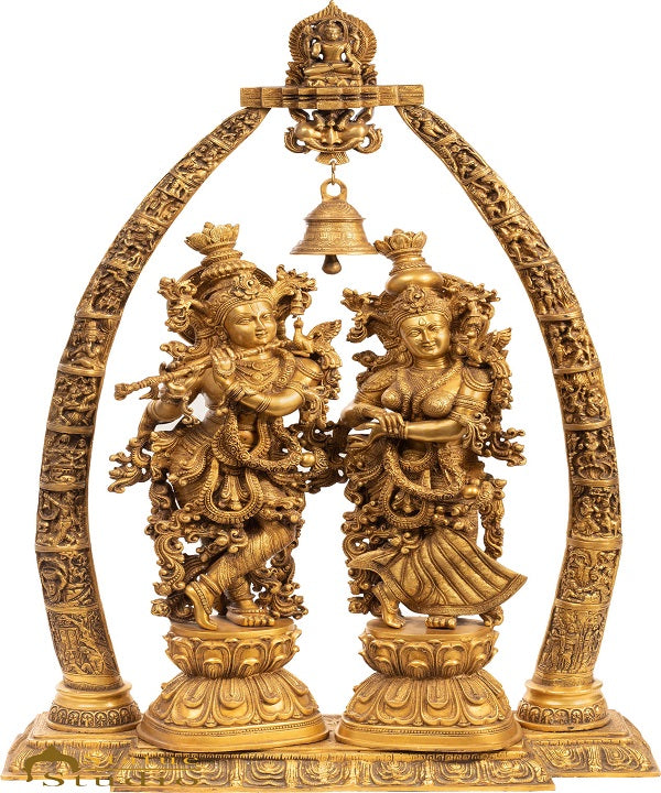 Brass Large Radha Krishna Idol With Removable Temple Set Décor 4 Feet Statue - 461147