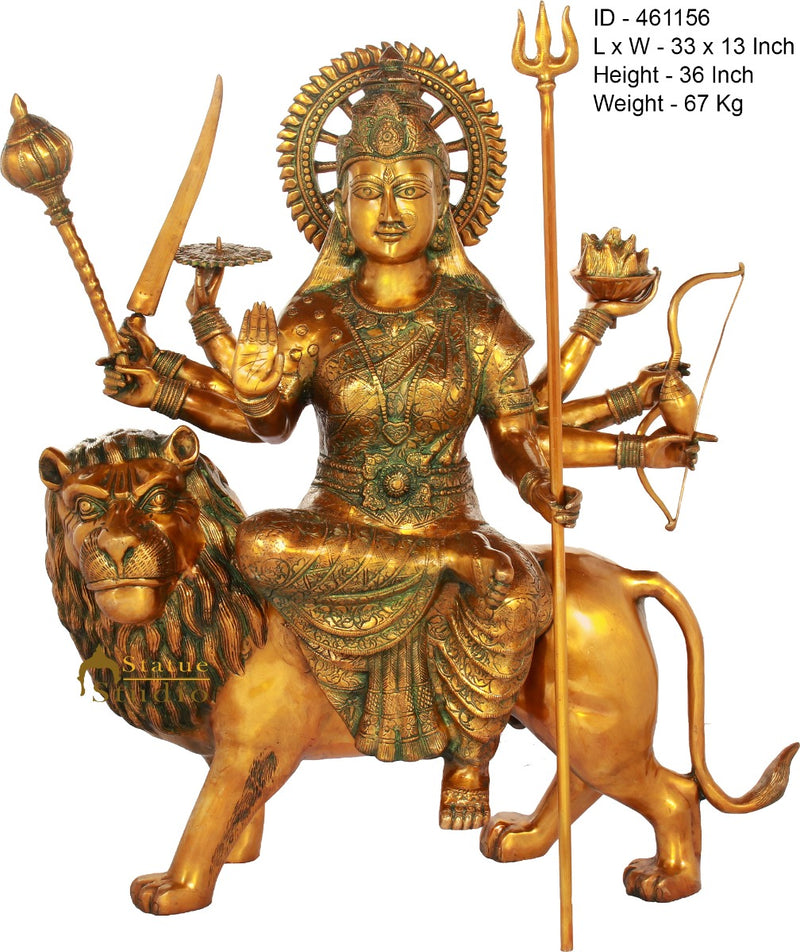 Brass Ashtabhuja Durga Idol Large Sherawali Home Temple Décor Statue 3 Feet