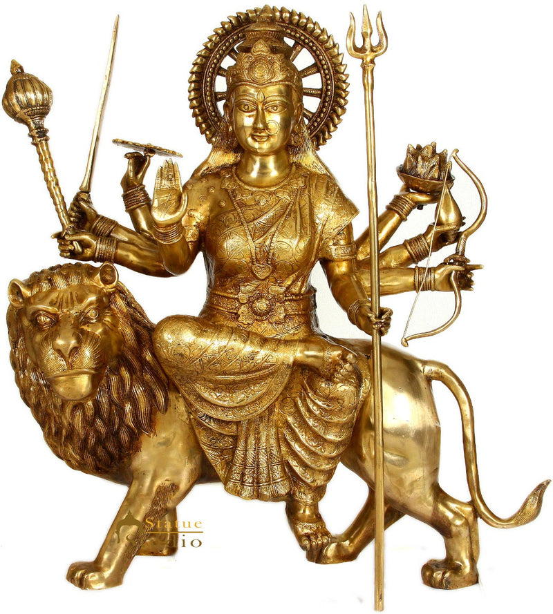 Brass Ashtabhuja Durga Murti Idol Large Sherawali Home Temple Décor Statue 3 Ft
