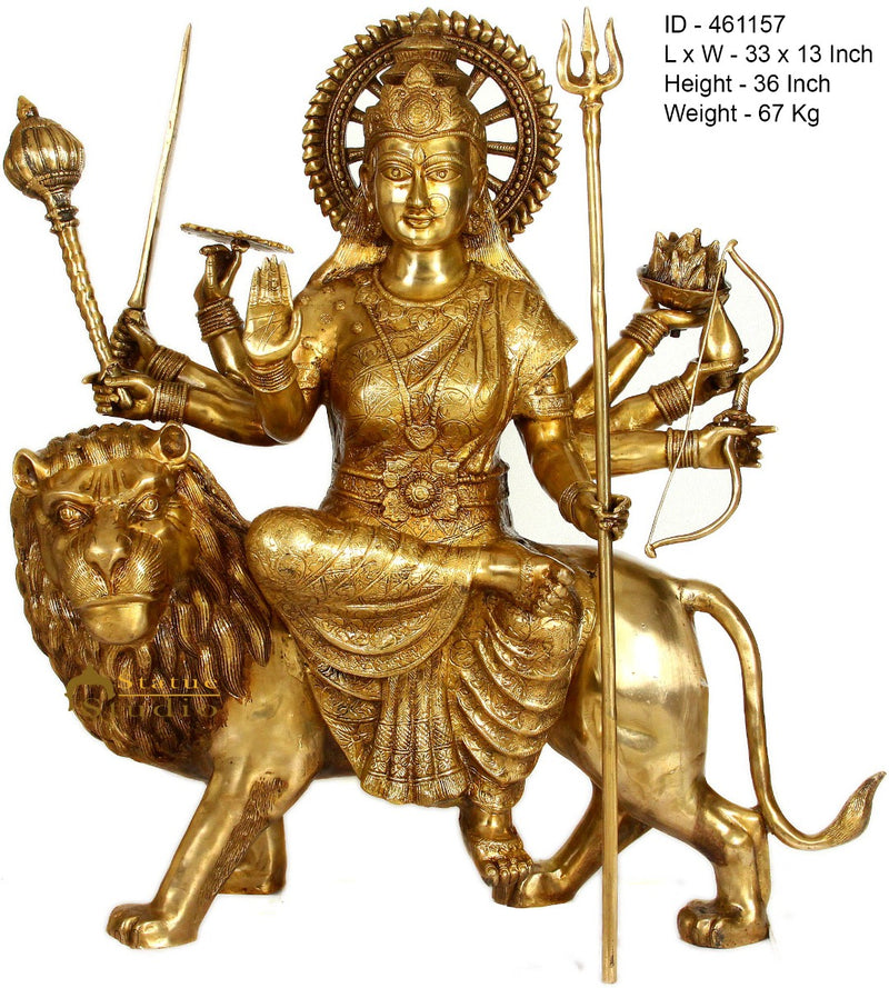 Brass Ashtabhuja Durga Murti Idol Large Sherawali Home Temple Décor Statue 3 Ft
