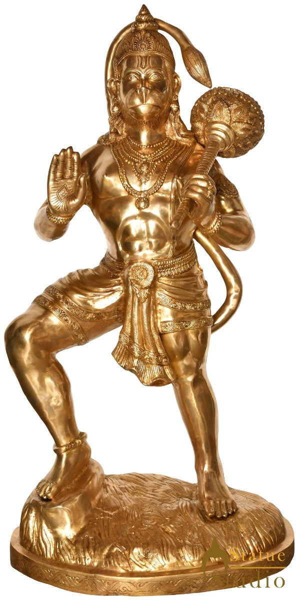 Brass Super Large Size Standing Hanuman Statue Home Temple Décor Idol 5.5 Feet