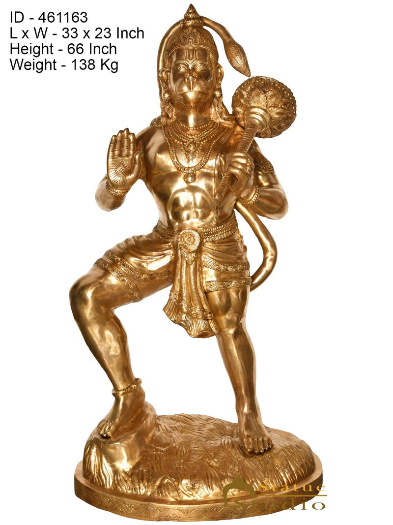 Brass Super Large Size Standing Hanuman Statue Home Temple Décor Idol 5.5 Feet