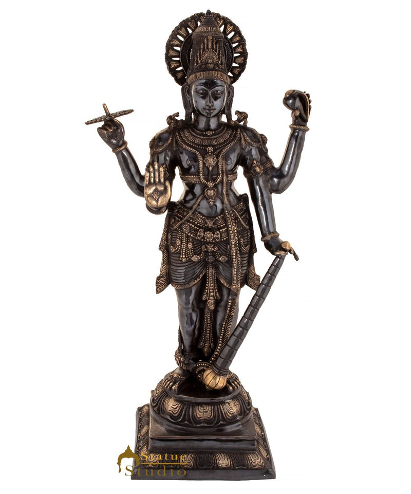 Brass Large Size Lord Vishnu Idol Religious Home Temple Décor Statue 3.5 Feet
