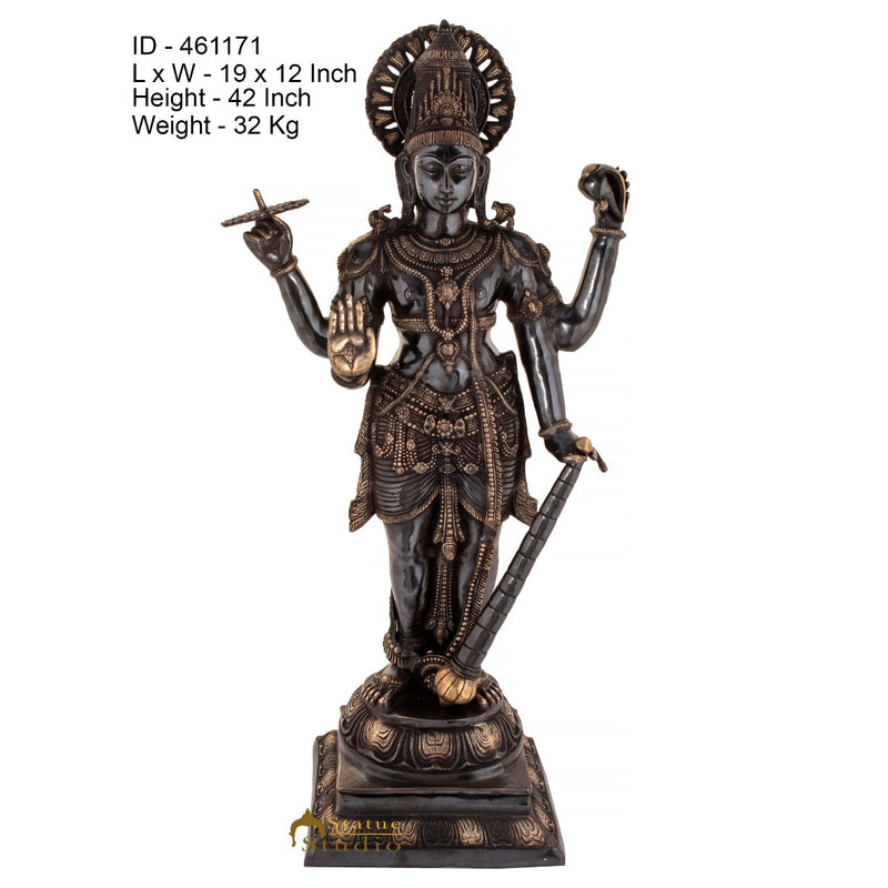 Brass Large Size Lord Vishnu Idol Religious Home Temple Décor Statue 3.5 Feet