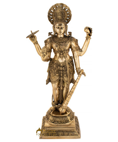 Brass Large Size Lord Vishnu Statue Religious Home Temple Décor Idol 3.5 Feet