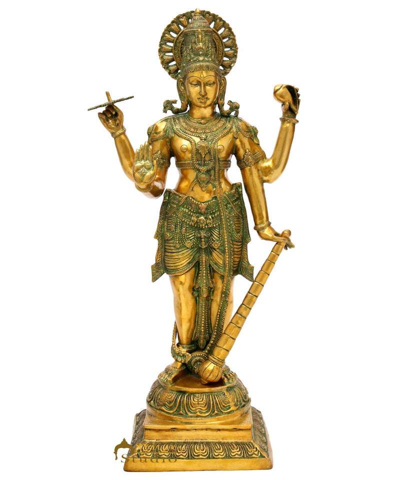 Brass Large Size Lord Vishnu Idol Religious Home Temple Décor Statue 3.5 Ft