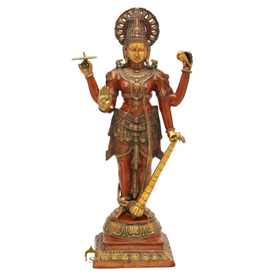 Brass Large Size Vishnu Idol Hindu Religious Home Temple Décor Statue 3.5 Feet