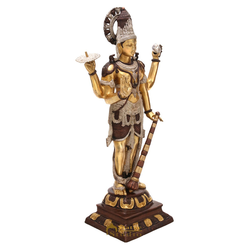 Brass Large Size Lord Vishnu Idol Murti Home Temple Décor Statue 3.5 Feet