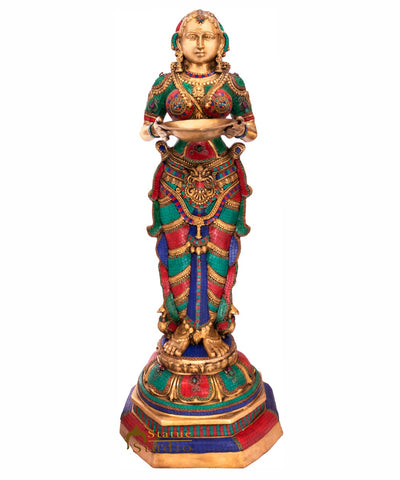 Brass large Size Exclusive Deeplaxmi Idol Home Temple Diwali Décor Statue 4 Feet